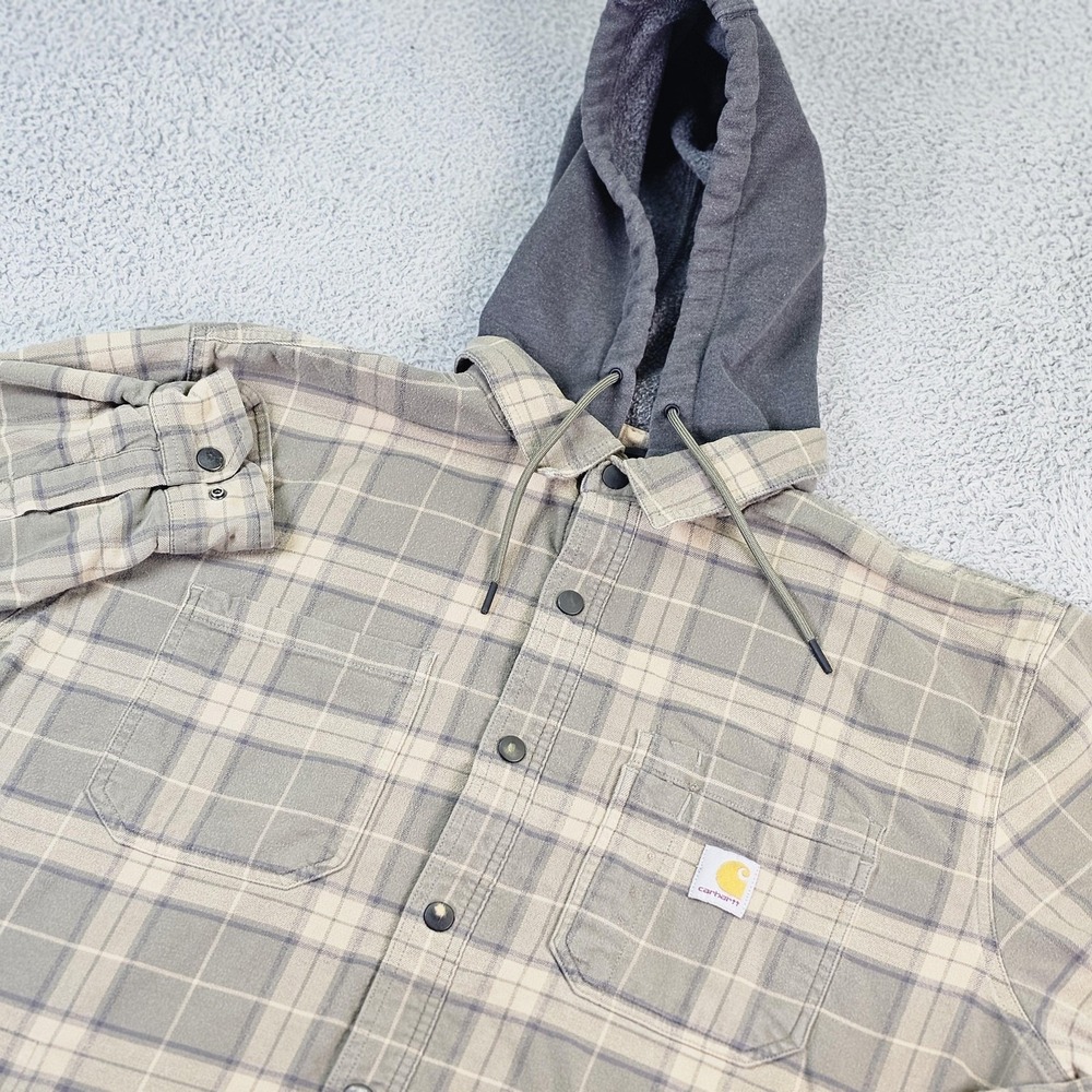Carhartt Jacket Mens XL Gray‎ Plaid Hooded Flannel Fleece Lined Parka Workwear